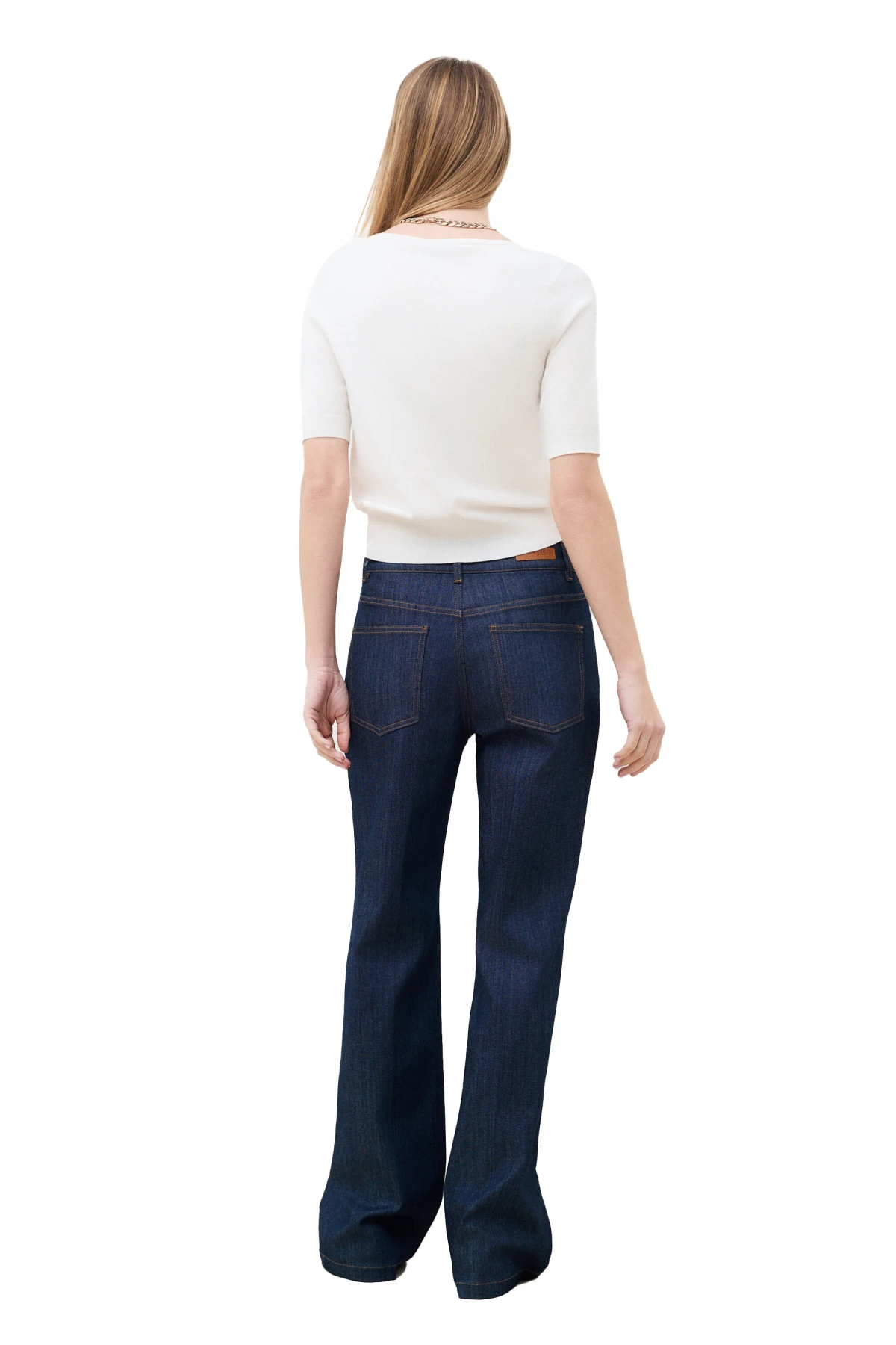 Dark Wash Wide-Leg Flare Jeans With Gold Buckle Gallery