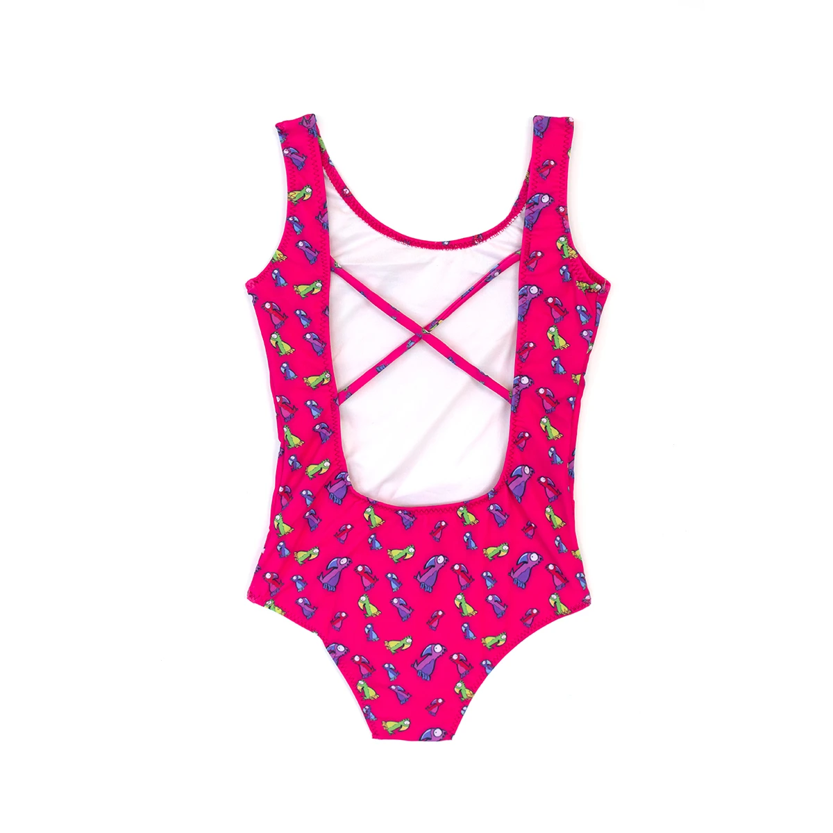 Kids Girls Pink Parrot Print One Piece Swimsuit Gallery
