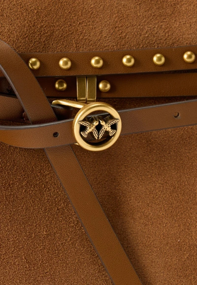 Suede Shoulder Bag with Studded Leather Trim and Gold-Tone Hardware Gallery