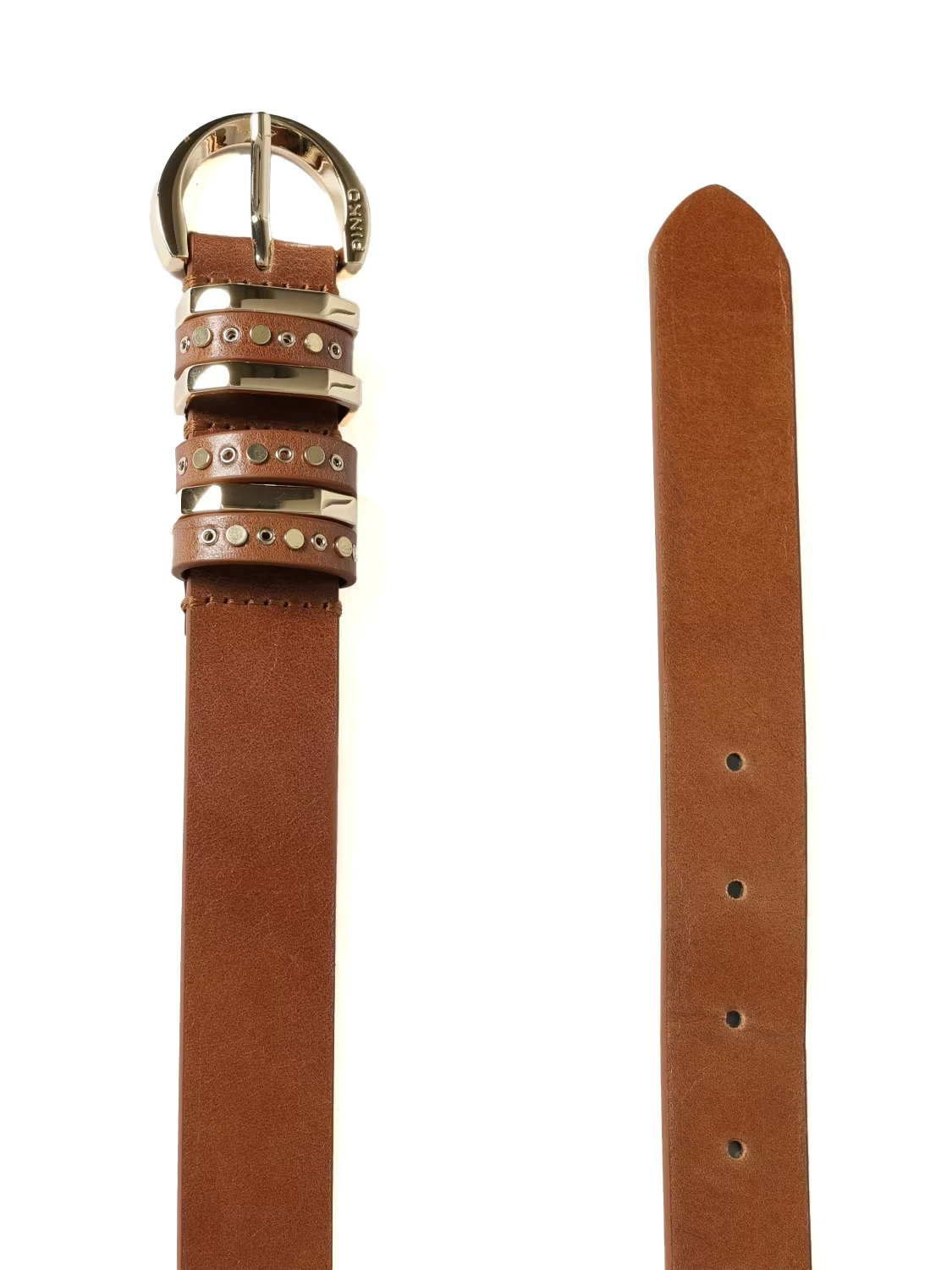 Leather Belt with Studded Loops and Gold-Tone Buckle Gallery