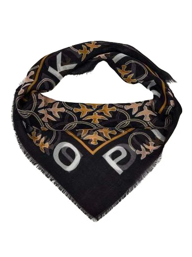 Square Scarf with Monogram Bird Pattern and Fringed Edges Gallery