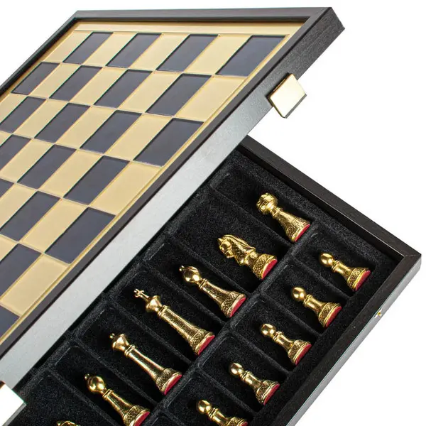 Classic Metal staunton Chess set with Gold & Silver Chessmen & Brown Chessboard 41cm 1 Image