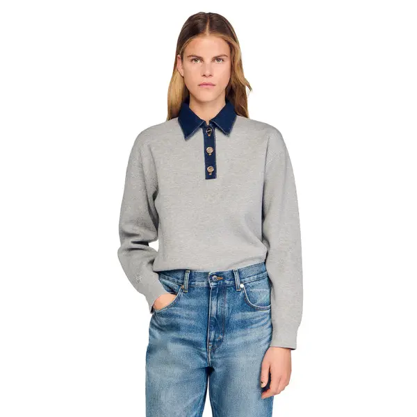 Jumper with denim collar 3 Image