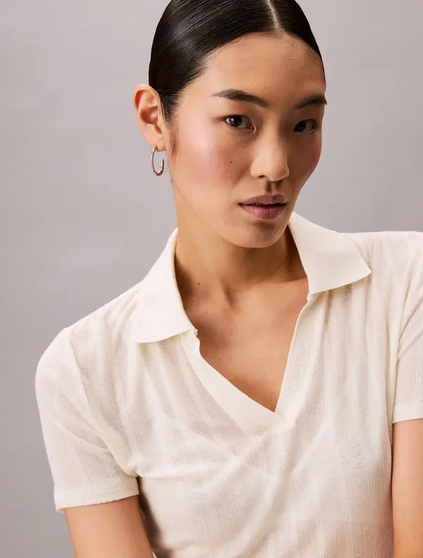 Pointelle Polo Top 1 Image