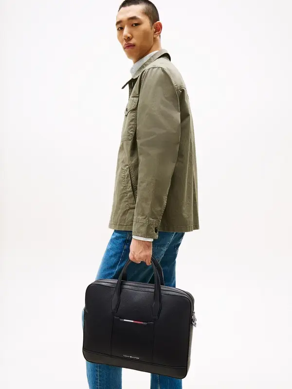 Casual Metal Logo Pebble Leather Laptop Bag 4 Image
