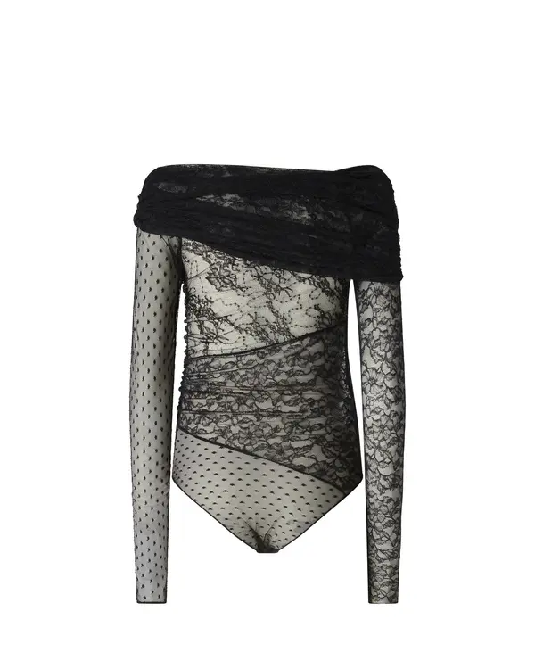 Patchwork-effect lace bodysuit 1 Image