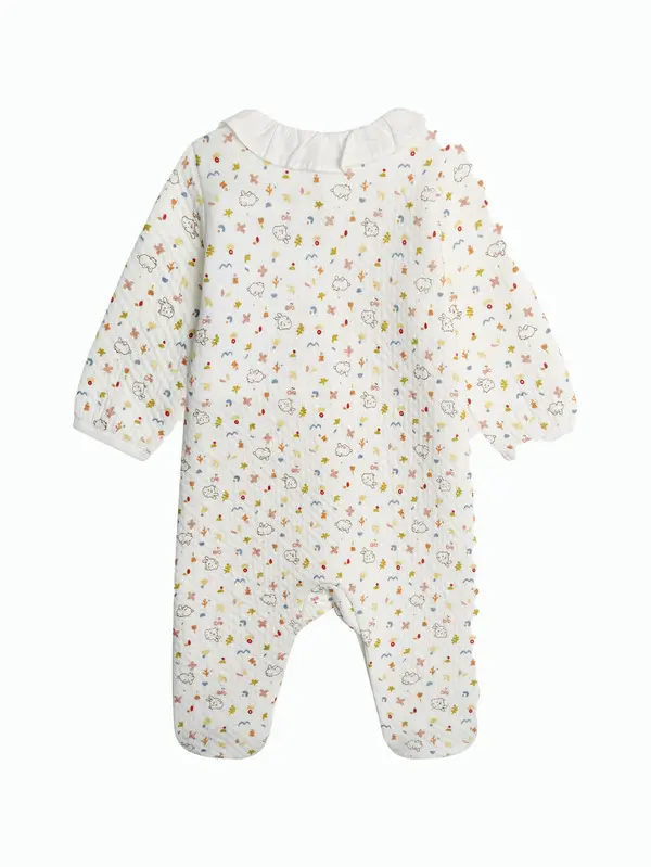 Quilted Animal Print Baby Romper with Ruffle Collar 1 Image