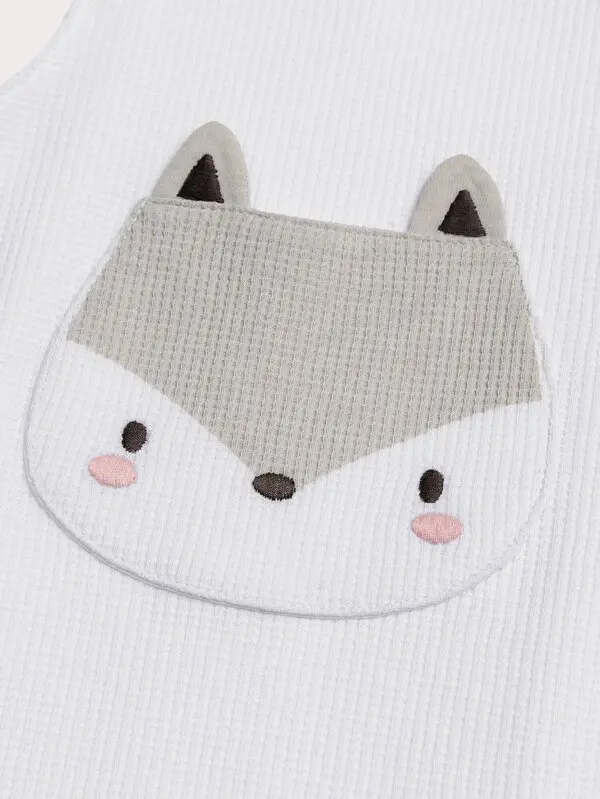 Corduroy Baby Overall Romper with Fox Appliqué 2 Image