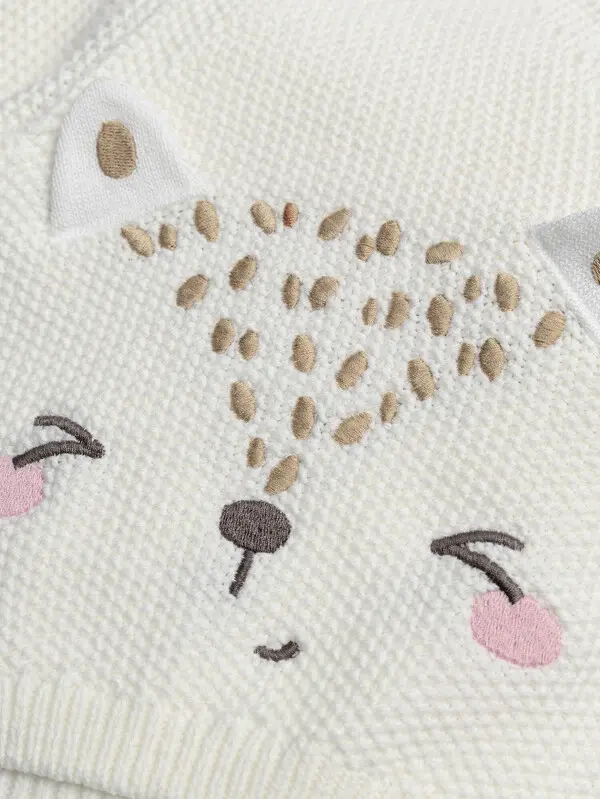 Knitted Baby Cardigan with Animal Face Appliqué 2 Image