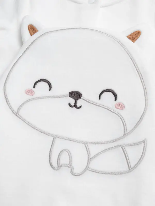 Embroidered Baby Sleepsuit with Fox Motif 2 Image