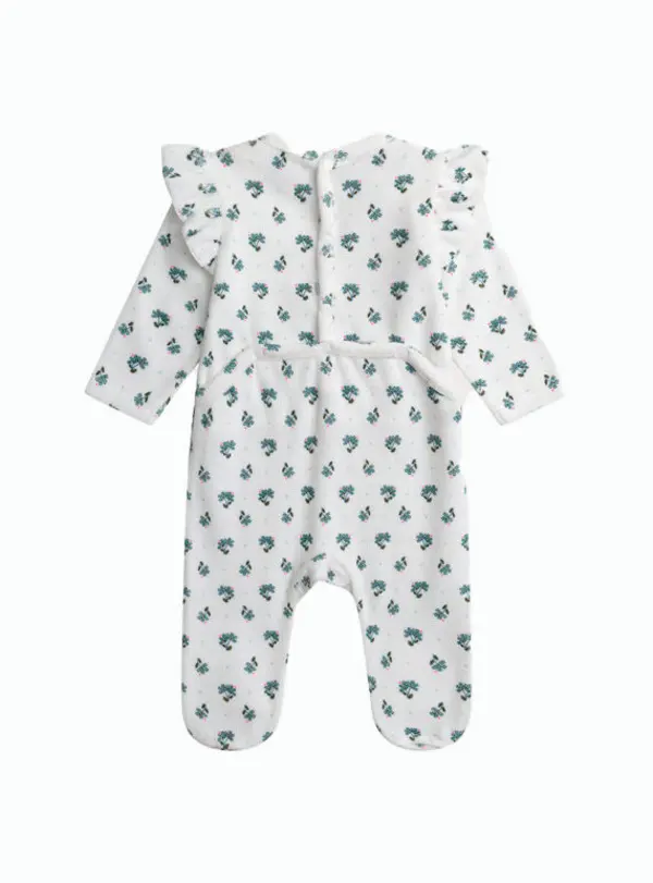 Floral Print Footed Romper with Ruffle Shoulders 1 Image