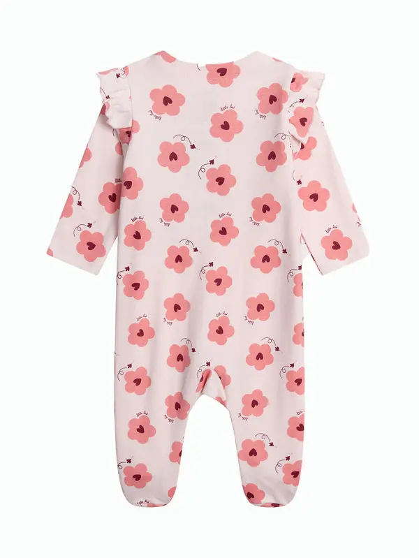 Floral Print Footed Romper with Ruffle Shoulders 1 Image