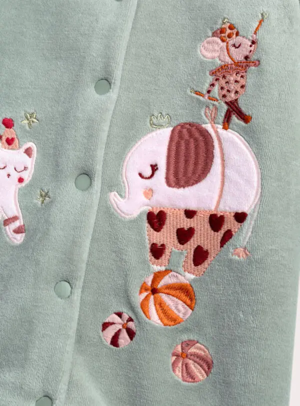 Velour Footed Romper with Circus Animal Embroidery 3 Image