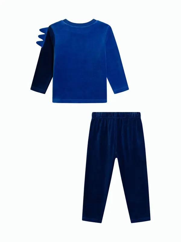 Velour Dinosaur Graphic Pajama Set with 3D Spikes 1 Image