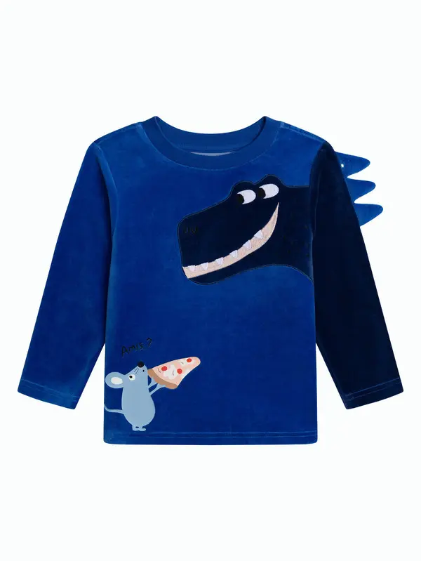 Velour Dinosaur Graphic Pajama Set with 3D Spikes 5 Image