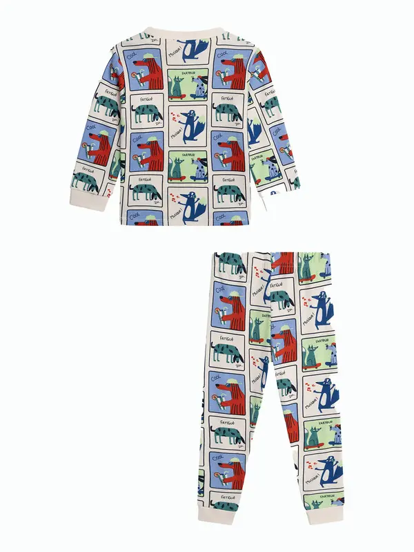 Comic-Strip Print Long-Sleeved Pajama Set 1 Image