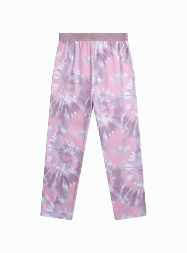 Unicorn Graphic Long-Sleeved Pajama Set with Tie-Dye Pants 2 Image