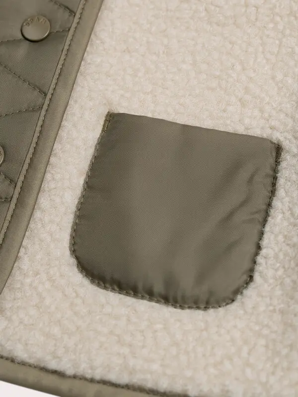 Sherpa Fleece Cardigan with Colorblock Sleeves 2 Image