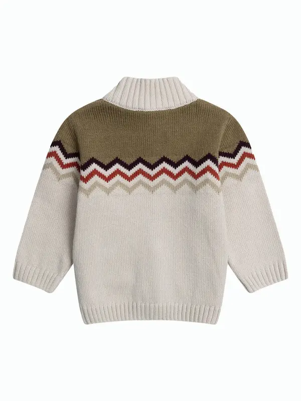 Chevron-Pattern Knit Cardigan with Zipper and Pockets 2 Image