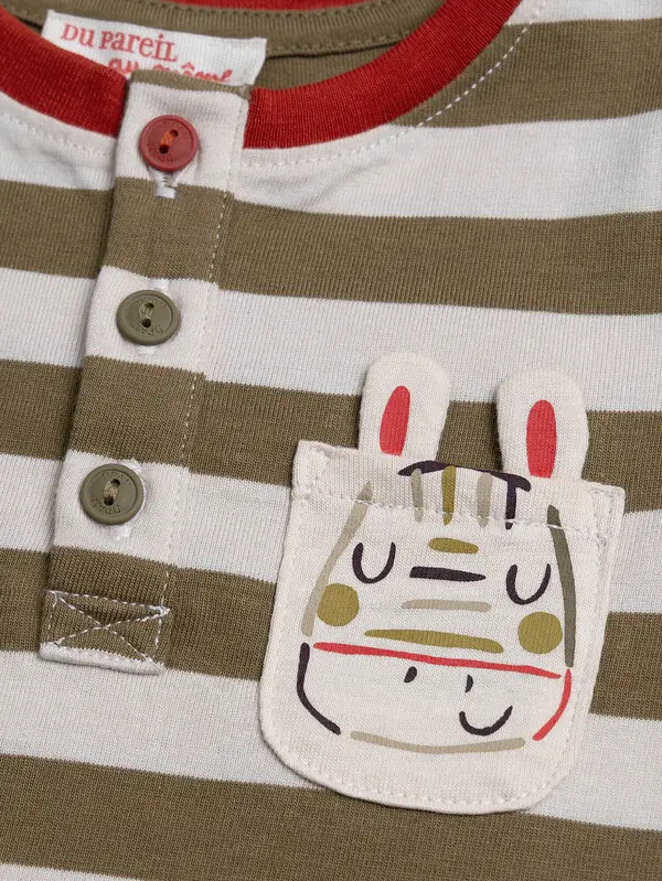 Striped T-Shirt with Animal Pocket 2 Image