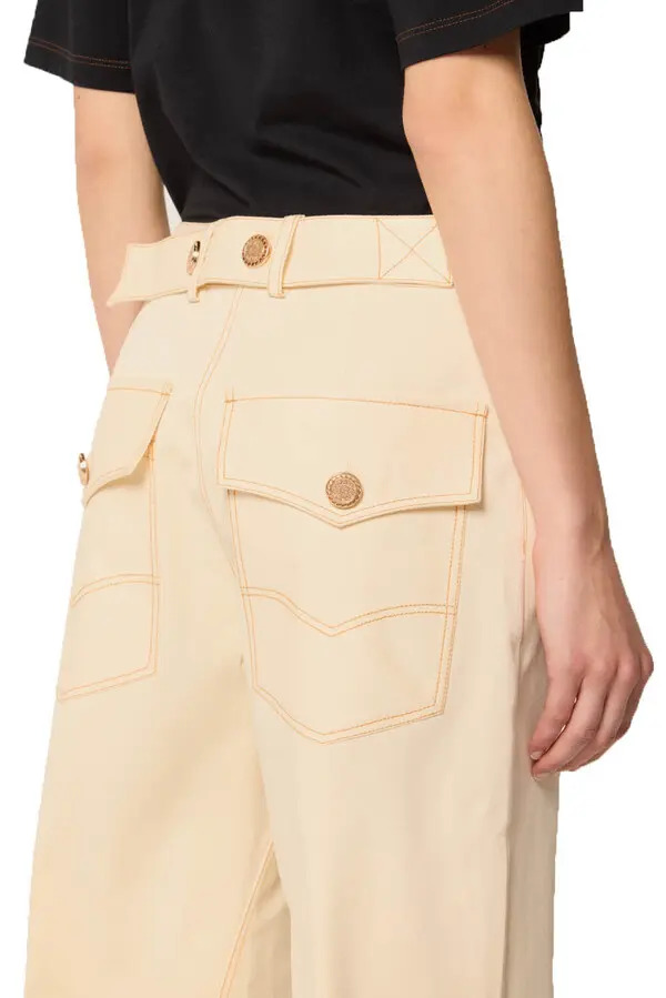 Mid Rise Waist Trousers with Buttoned Belt 4 Image