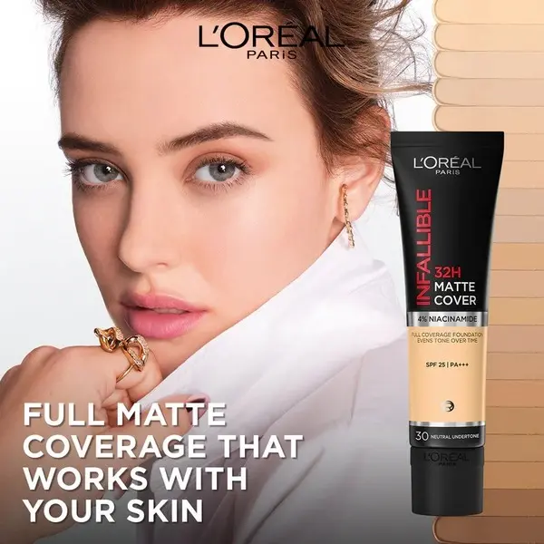 L’Oréal Paris Infaillible 32H Matte Cover Liquid Foundation, With 4% Niacinamide, Long Lasting, Natural Finish, SPF 25 - 4 Image