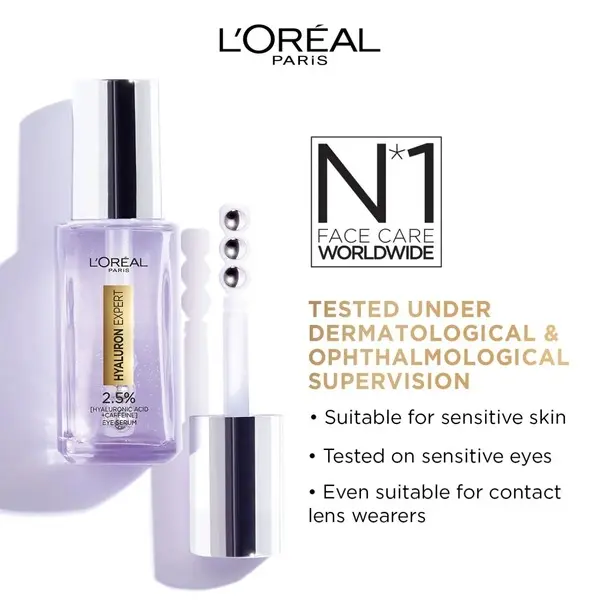L’Oréal Paris Hyaluron Expert Moisturiser and Anti-Aging Eye Serum with 2.5% Hyaluronic Acid & Caffeine 4 Image