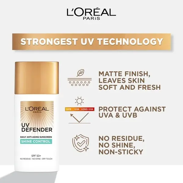 L’Oréal Paris UV Defender Sunscreen SPF50+/PA++++  - Shine Control  5 Image