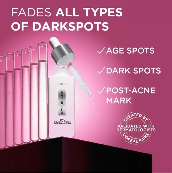 L’Oréal Paris Glycolic Bright Serum with 8% [Melasyl  + Glycolic Acid + Niacinamide] face serum for Dark Spots & Brightening 30ml 6 Image