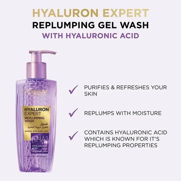 L'Oréal Paris, Hyaluron Expert, Replumping Cleansing Gel Wash with Hyaluronic Acid 4 Image