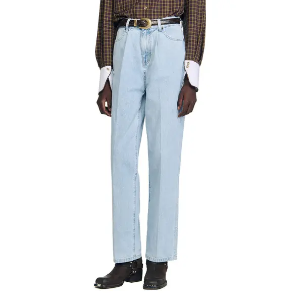 Straight-leg wide jeans in faded denim with patch pockets  1 Image