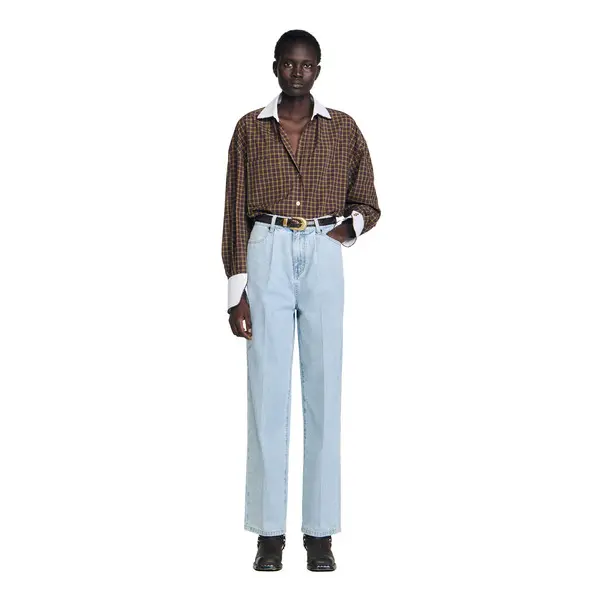Straight-leg wide jeans in faded denim with patch pockets  2 Image