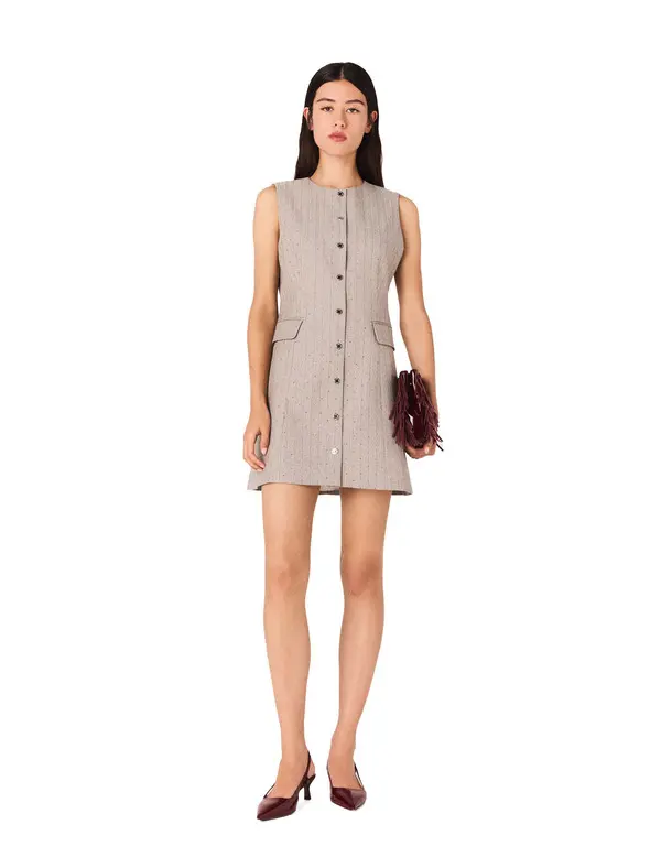 Short tailored-style dress with striped rhinestones 3 Image