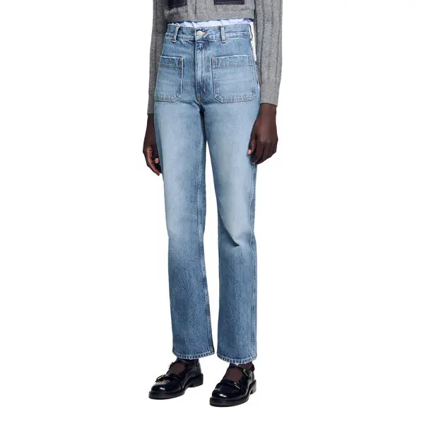 Faded denim jeans with front patch pockets 2 Image