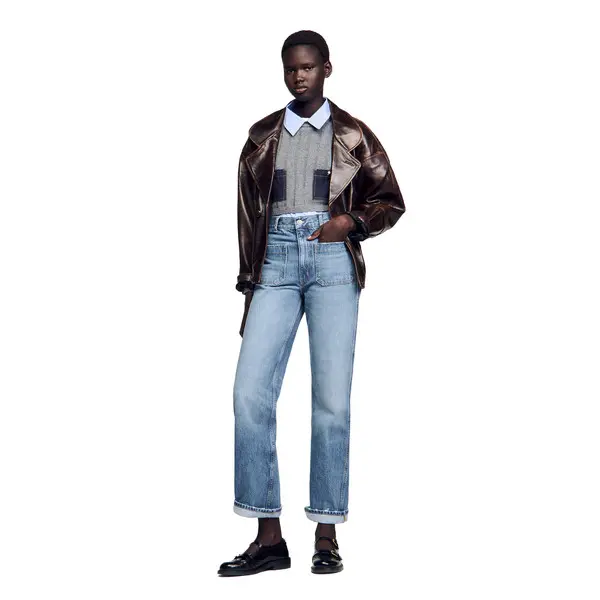 Faded denim jeans with front patch pockets 4 Image