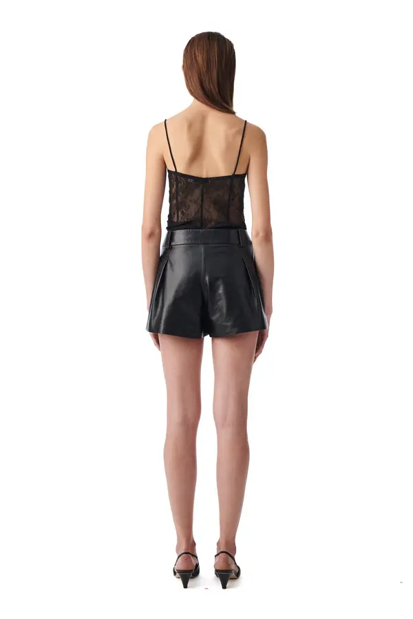 Pleated Leather Shorts  3 Image