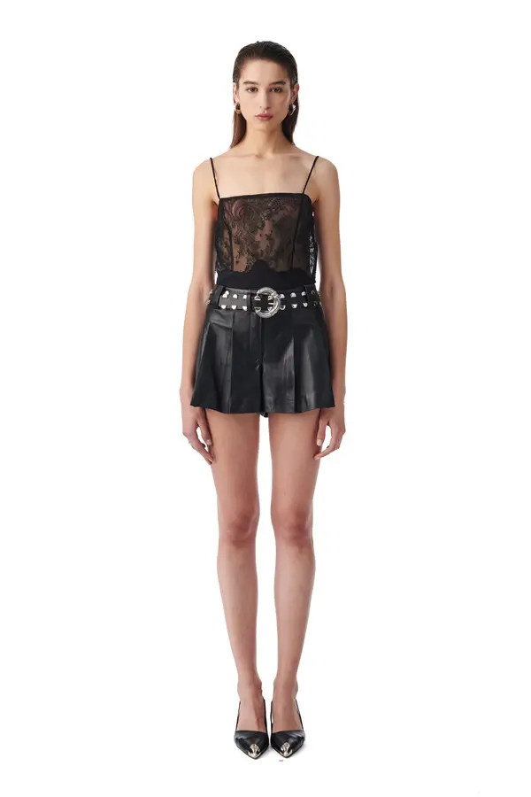 Pleated Leather Shorts  2 Image