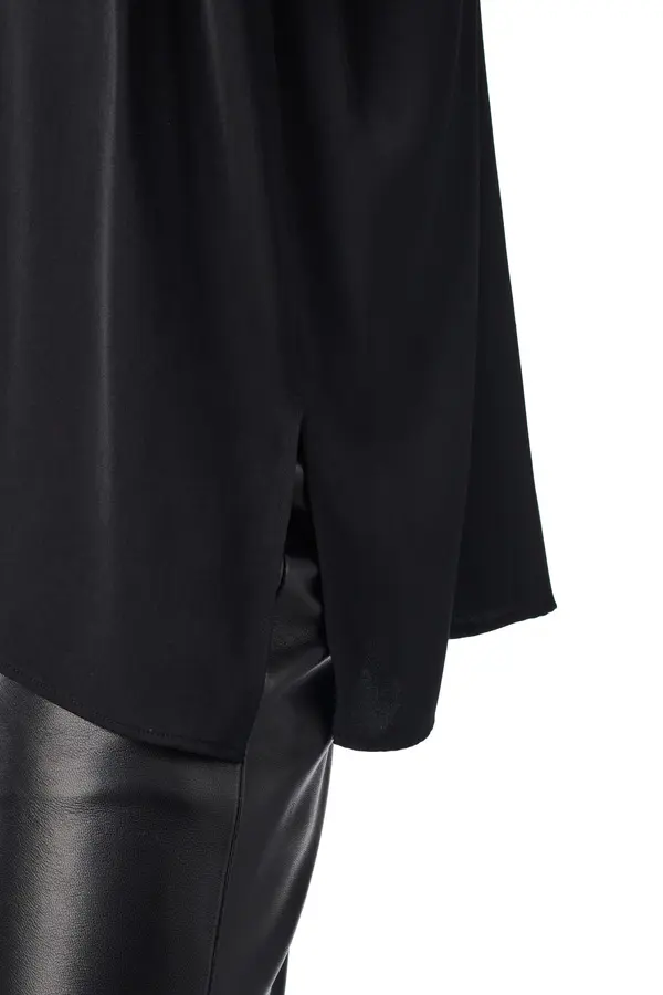 Satin Long Sleeve Shirt with Lace Details on Front 3 Image