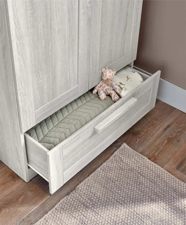  Atlas 2 Door Nursery Wardrobe with Storage Drawer - Nimbus White 1 Image