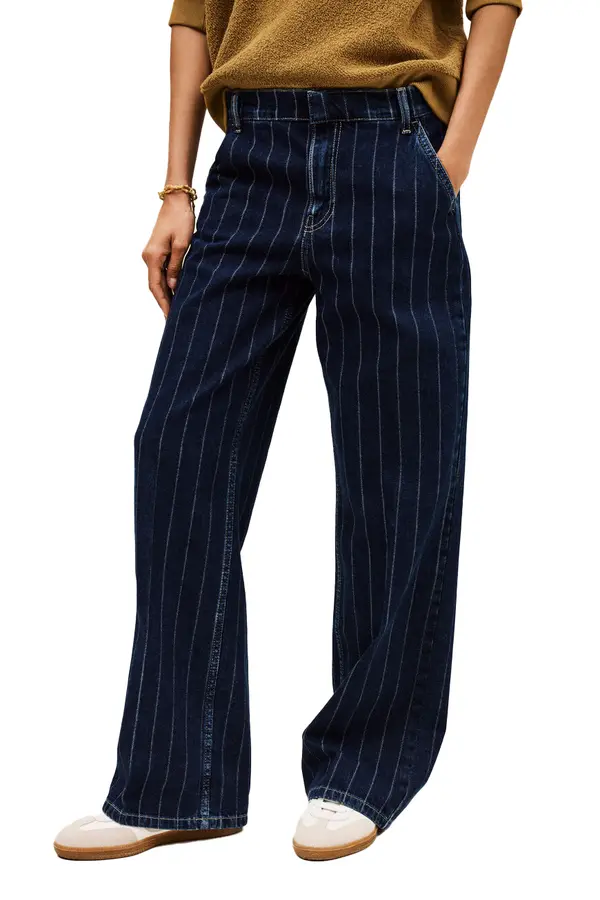 Wide Striped Denim Jeans 2 Image