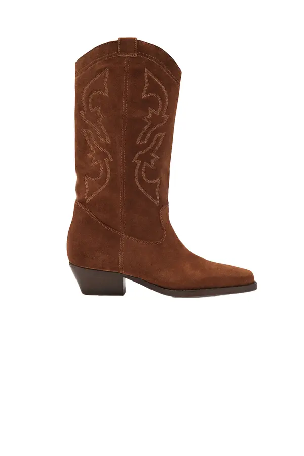 Embroidered leather mid-calf boots 2 Image