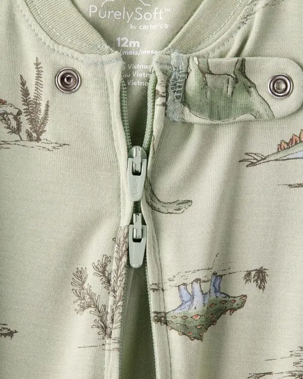 Dinosaur Print PurelySoft Long-Sleeve 2-Way Zip 1-Piece Pajamas  2 Image