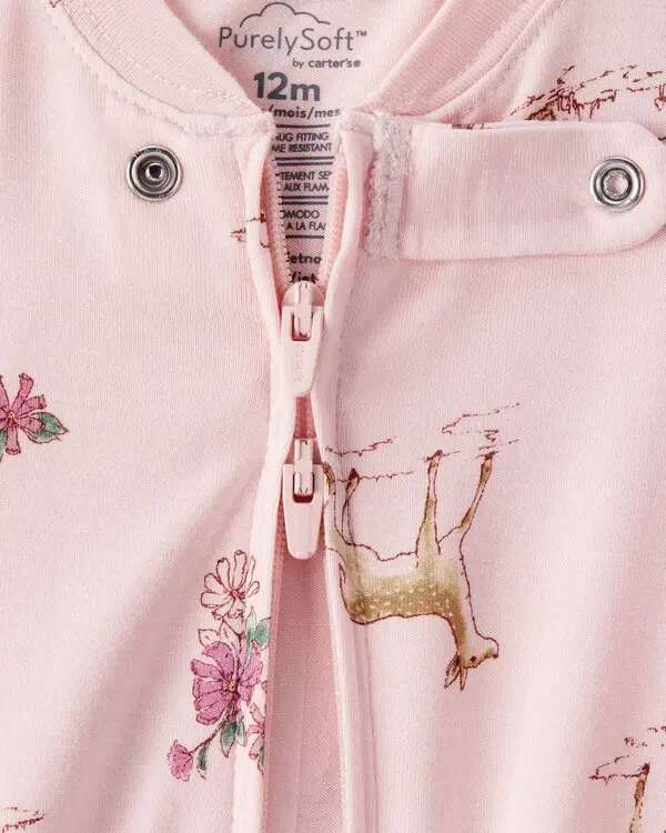 Deer & Floral Print PurelySoft Long-Sleeve 2-Way Zip 1-Piece Pajamas 1 Image