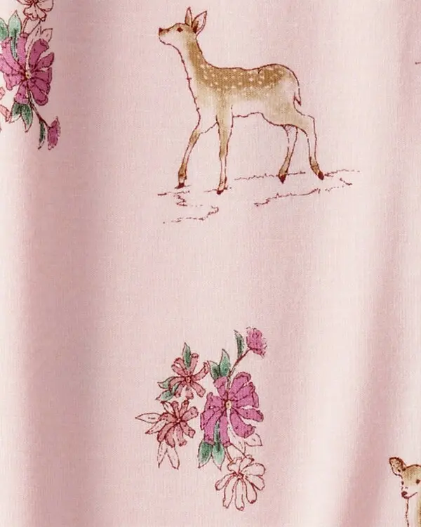 Deer & Floral Print PurelySoft Long-Sleeve 2-Way Zip 1-Piece Pajamas 2 Image