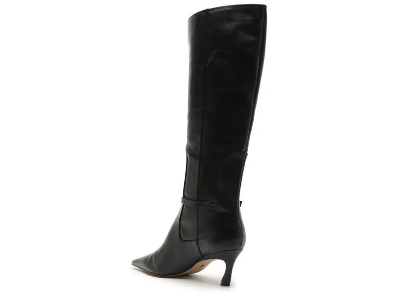 Leather Pointed-Toe Knee-High Boots with Gold Buckle 3 Image