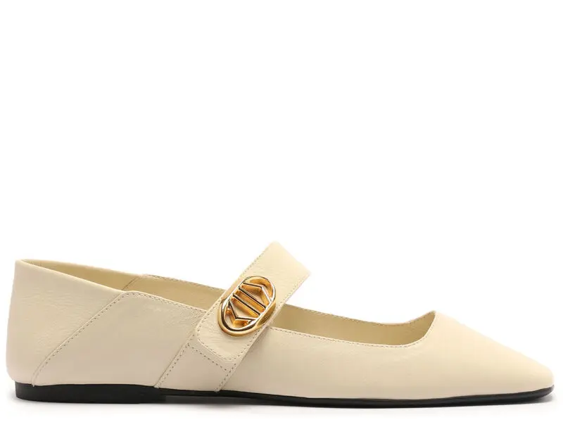 Leather Mary Jane Flats with Gold Buckle 6 Image