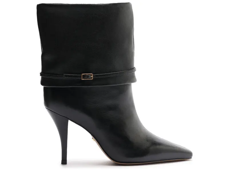 Leather Fold-Over Stiletto Boots with Buckle 1 Image