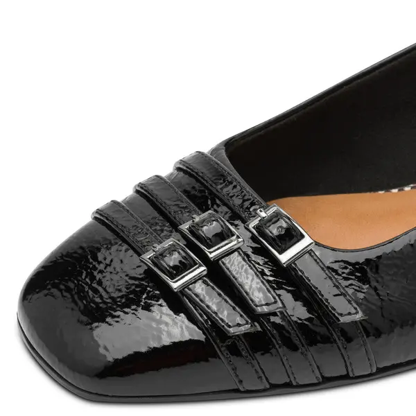 Patent Leather Loafer Flats with Triple Buckle Straps 2 Image