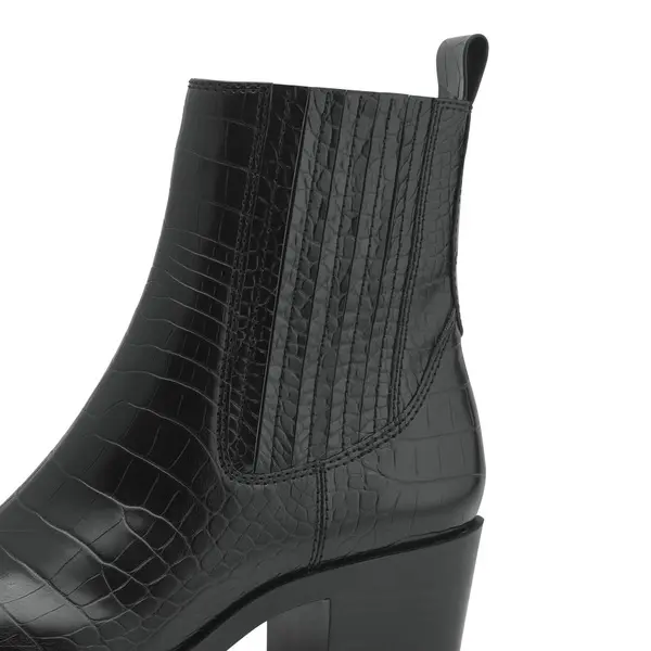 Crocodile-Embossed Western Ankle Boots 3 Image