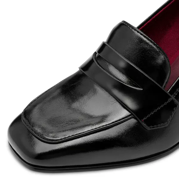 Chunky Block Heeled Loafers with a Penny Strap 1 Image